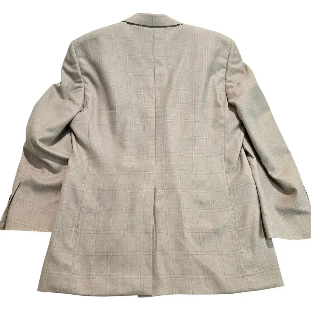 Joseph & Feiss Silk Wool Blend Beige Windowpane Blazer Sports Coat Size 41R